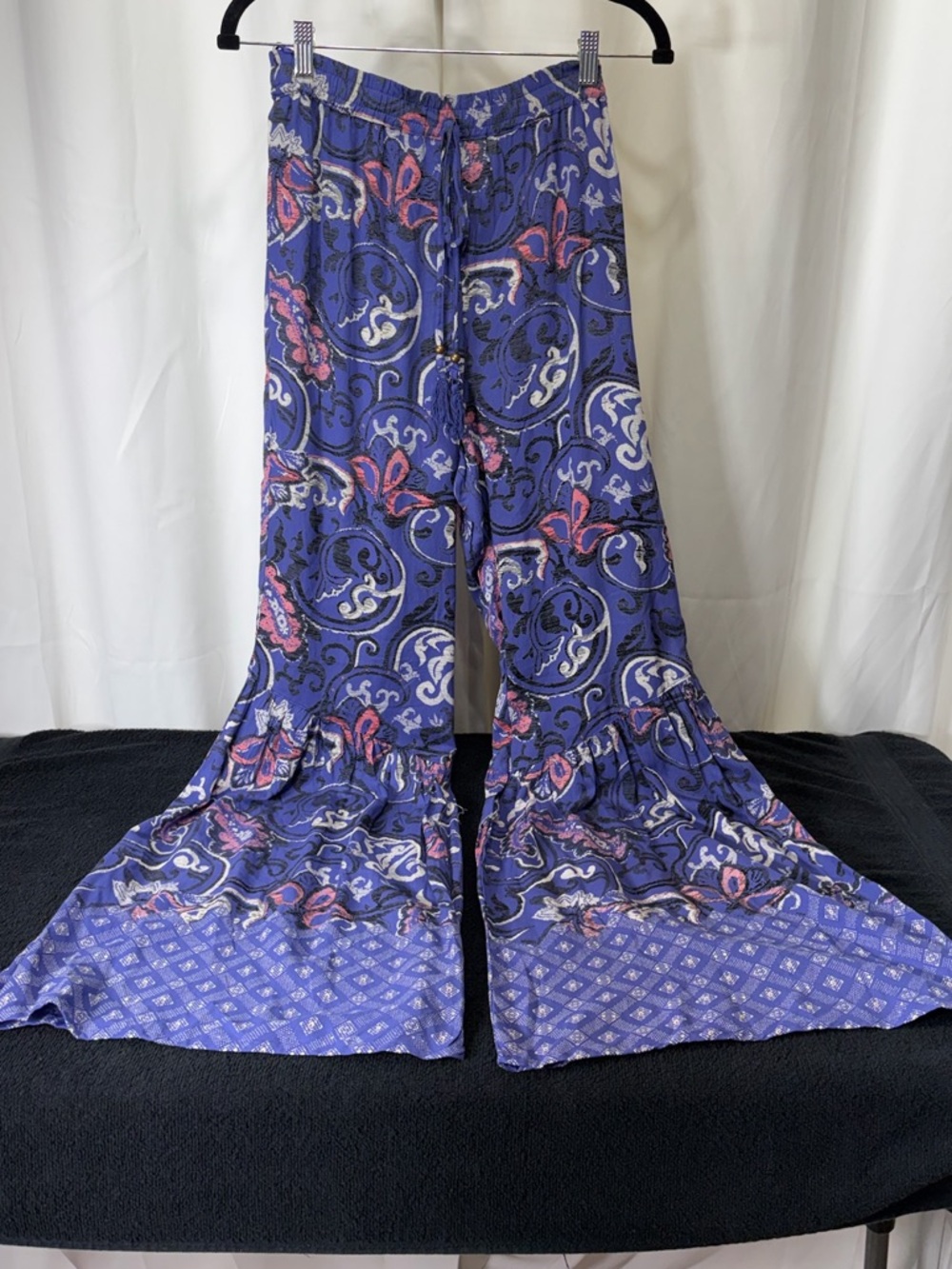 Angie Blue Paisley Flare Pants with Pink & White Accents 2686
